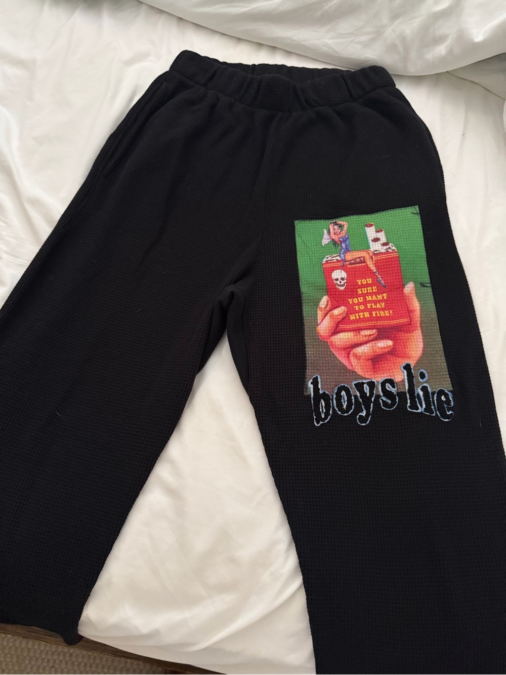 Boys Lie “Play With Fire” Black Waffle Knit Pants